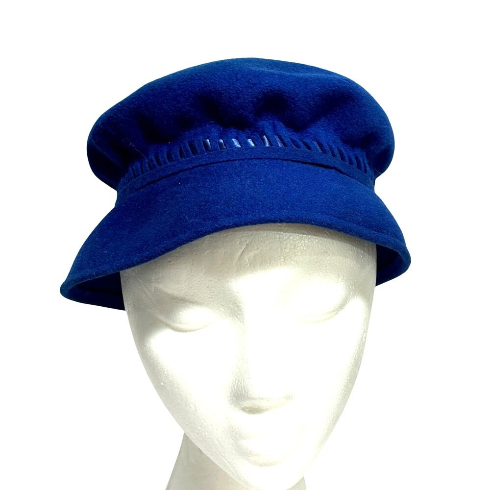 Royal blue Glenover felted wool pillbox hat vintage mid century ribbon trim